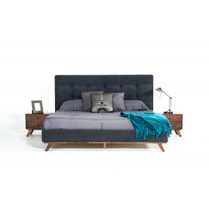 Modrest Addison Mid-Century Modern Grey Fabric & Walnut Bed