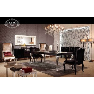 A&X Ampir Transitional Large Black Crocodile Dining Table w/ Silver Legs