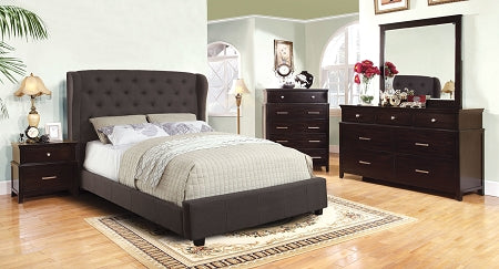Gray Fabric Contemporary Style Padded Bed Frame