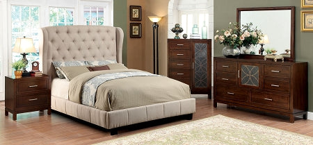 Ivory Finish Contemporary Style Padded Bed Frame