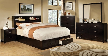 Espresso Finish Bookcase Headboard Chess Bed