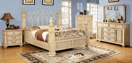 Antique White Finish Queen Bed Frame