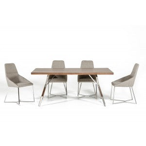 Modrest Stark Modern Walnut & Stainless Steel Dining Table