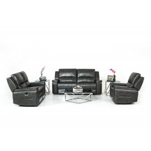 Divani Casa Hearst Modern Dark Grey Leatherette Sofa Set w/ Recliners