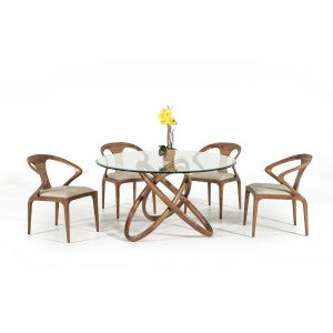 Modrest Mason Modern Round Glass & Walnut Dining Table