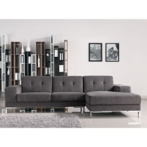 Divani Casa Forli Modern Grey Fabric Sectional Sofa w/ Right Facing Chaise