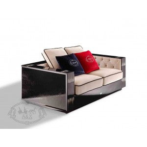 A&X Bellagio Transitional Black Crocodile and Beige Fabric Loveseat