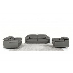 Divani Casa Wolford Modern Grey Leather Sofa Set