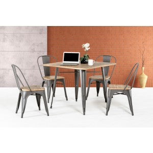 Modrest T-14005 Modern Grey Metal and Wood Square Dining Table