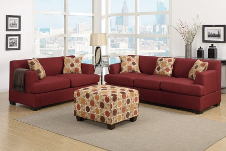 2 Piece Red Sofa, Love seat and Ottoman