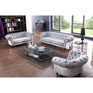 Divani Casa Alexandrina Grey Tufted Fabric Sofa Set