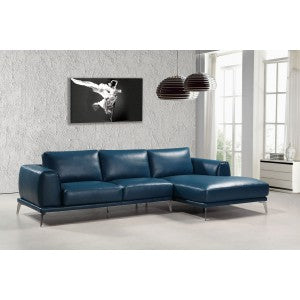 Divani Casa Drancy Modern Blue Bonded Leather Sectional Sofa