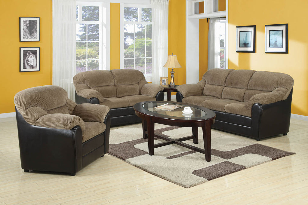 3 Piece Brown Corduroy Espresso Pub Sofa Set
