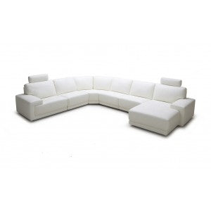 Divani Casa Cypress - Modern White Eco-Leather Sectional Sofa with Headrests