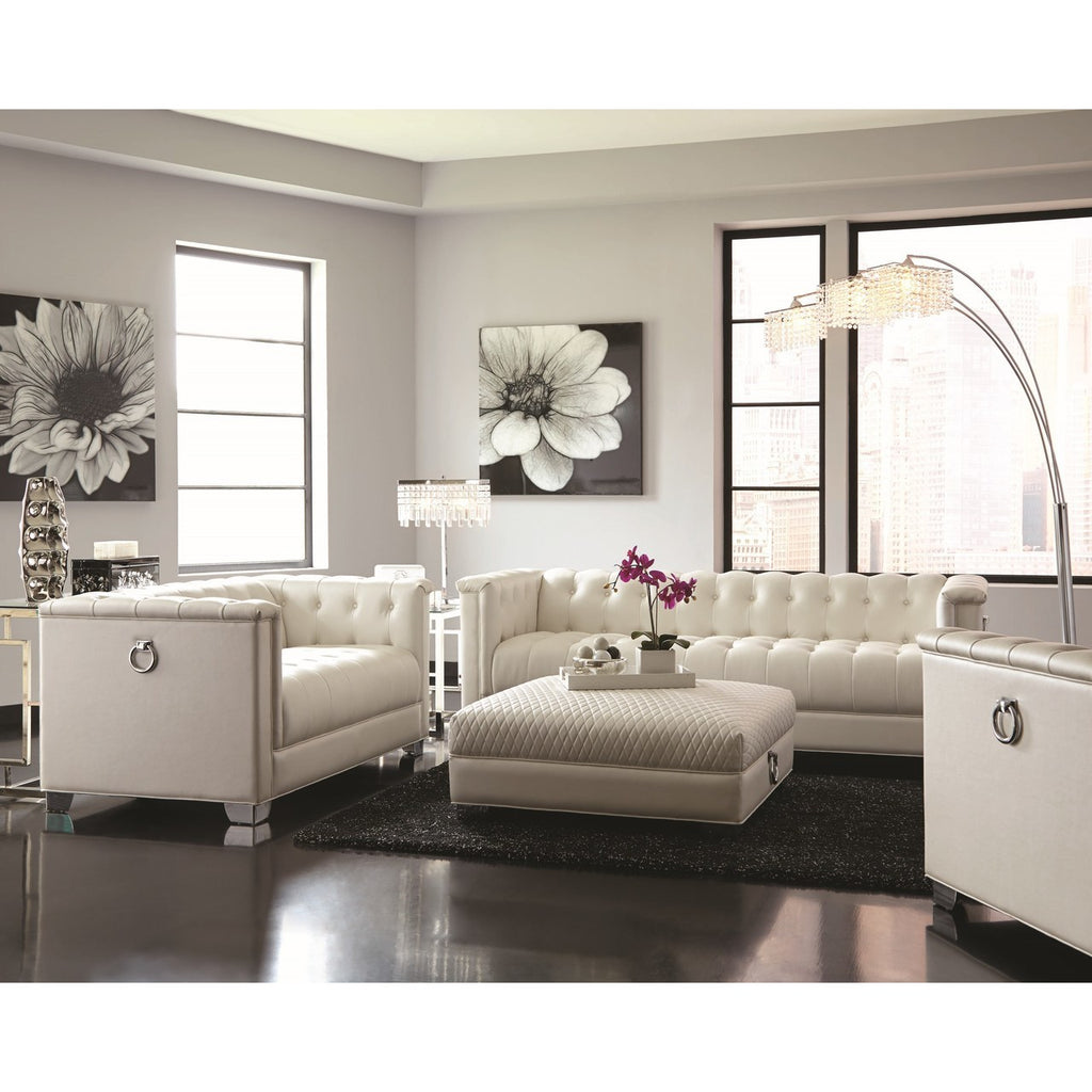 2 Pcs Chaviano Low Profile Pearl White Tufted Sofa Set