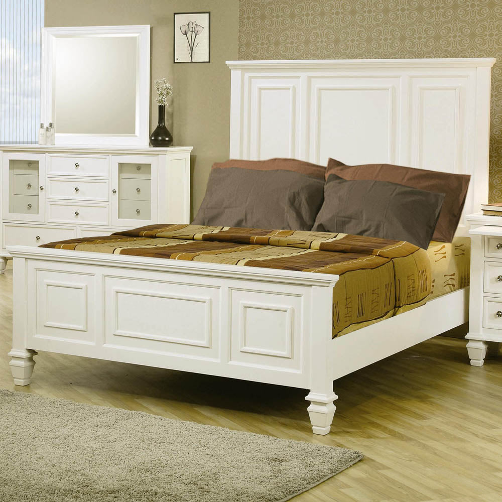 White Classic Queen High Headboard Bed