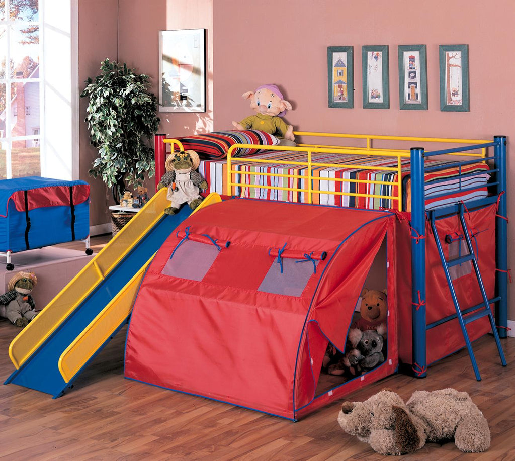 Children Lofted Bed with Slide and Tent