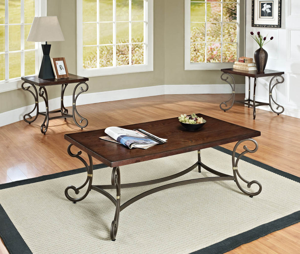 3 Piece Metal and Wood Coffee Table Set