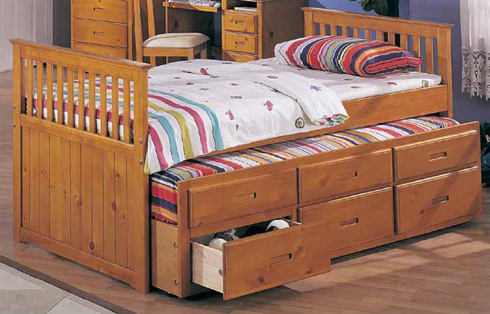Trundle Twin Captain Bed with Drawers - color option