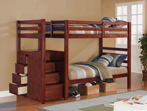 Espresso Finish Twin/Twin with Drawer Stair Bunk Bed
