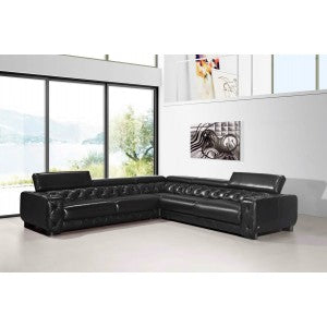 Divani Casa Lyon Modern Black Italian Leather Sectional Sofa