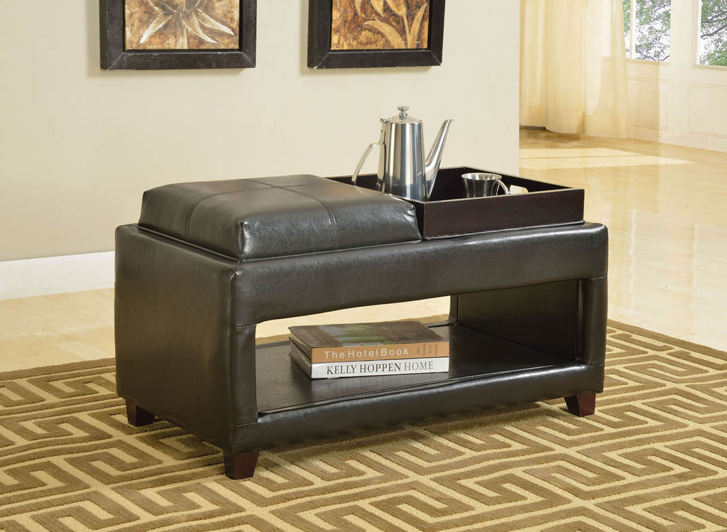 Dark Brown Ottoman with Two Trays