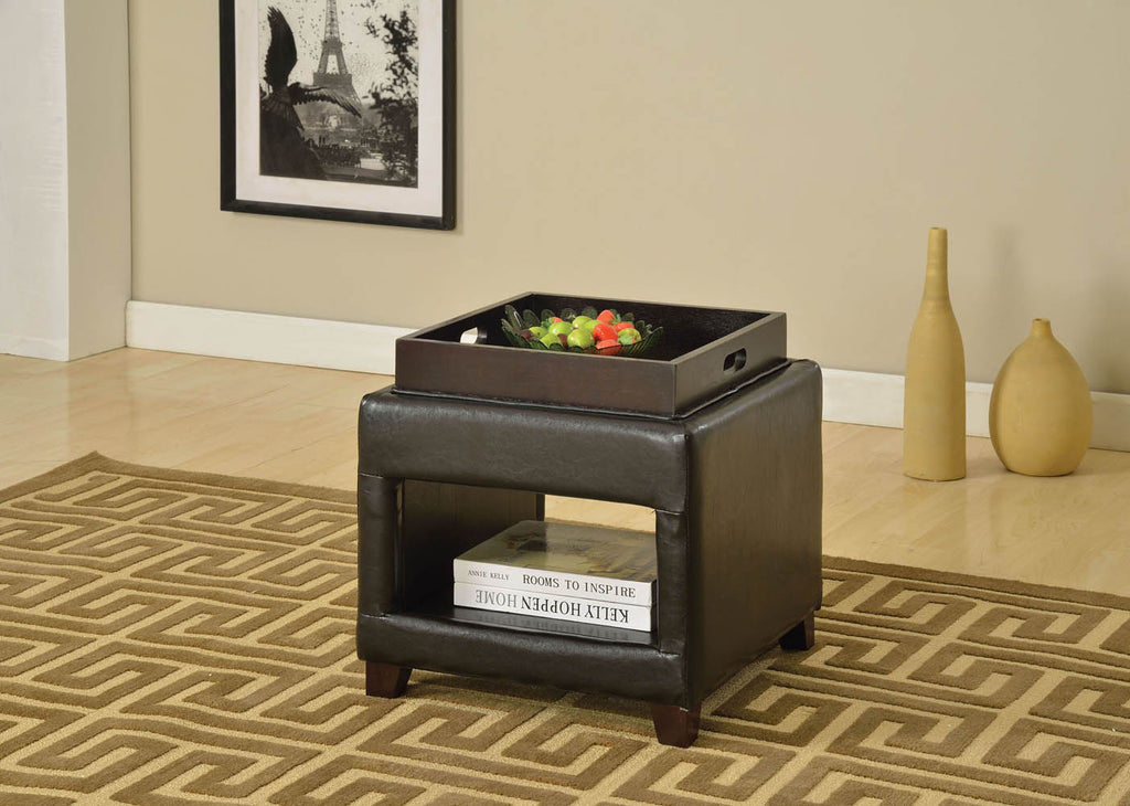 Dark Brown Ottoman with Tray