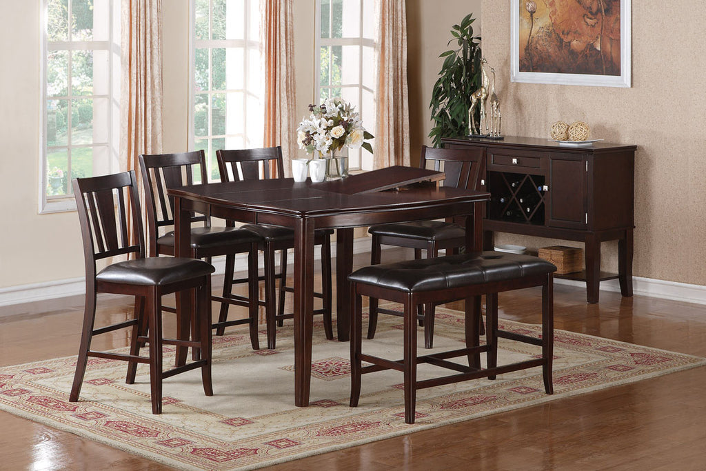6 Piece Wooden Counter Height Dinning Set with Bench