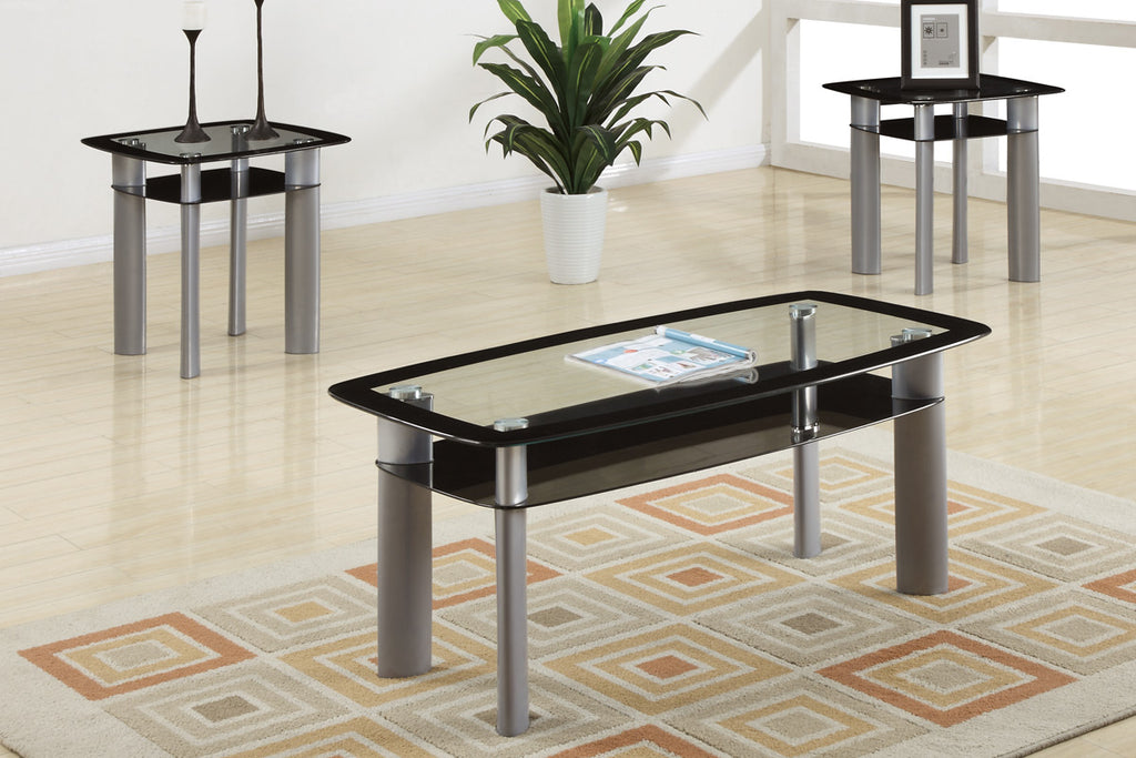 3 Piece Black Glass Modern Coffee Table Set