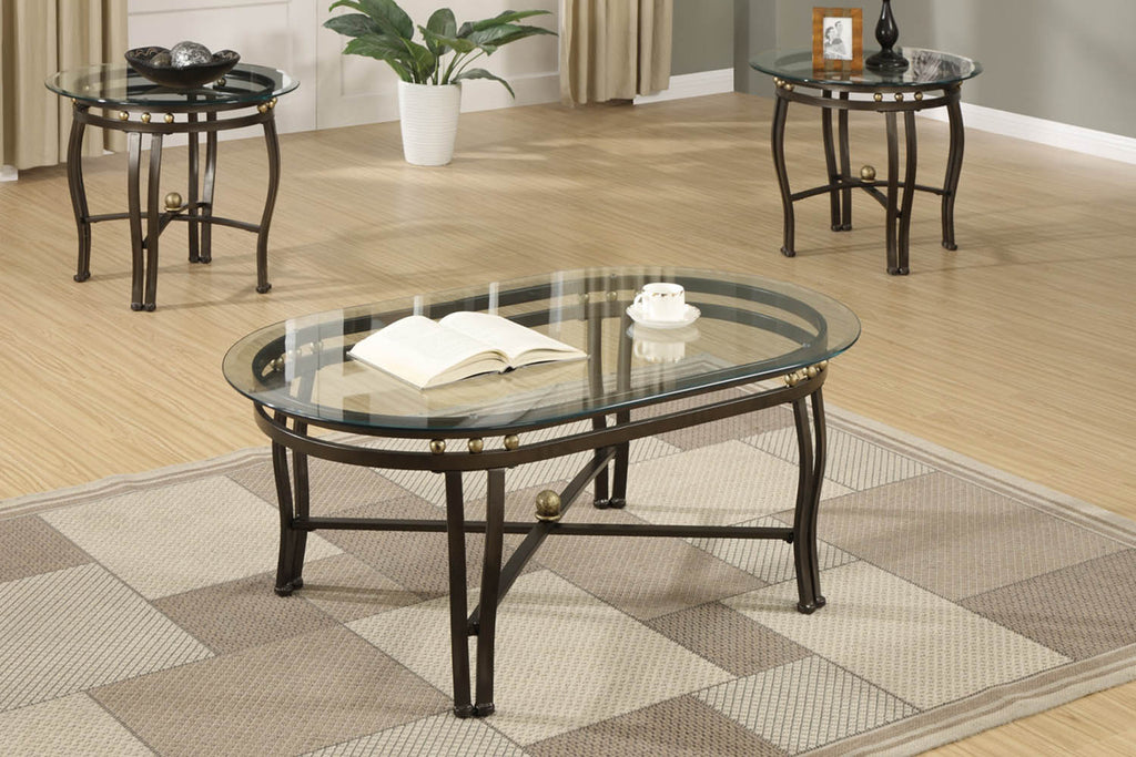 3 Piece Bronze Metal Coffee Table Set