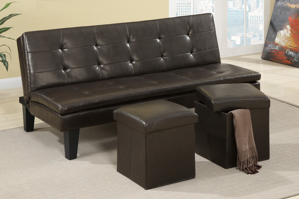 Faux Leather Sofa Bed with 2 Ottomans