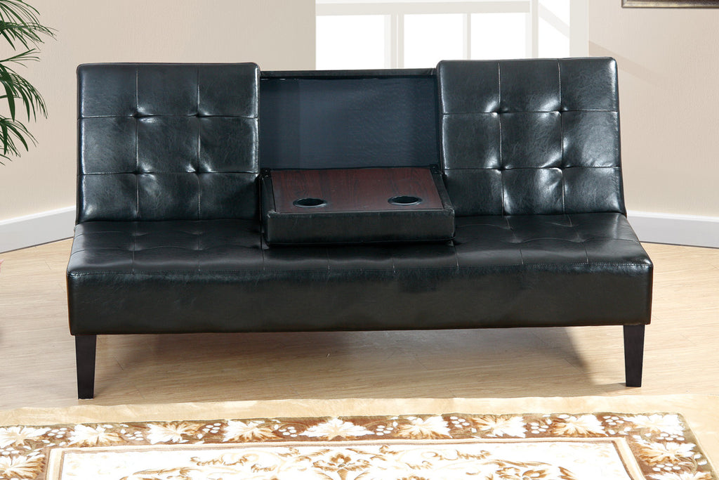 Black Faux Leather Adjustable Sofa