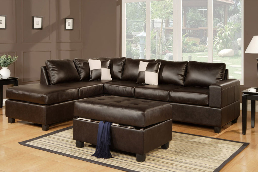 3 Pcs Leather Sectional  with Ottoman-color option