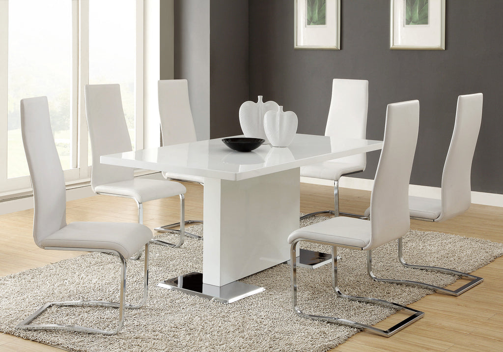 5 Piece White Table & White Upholstered Chairs Set
