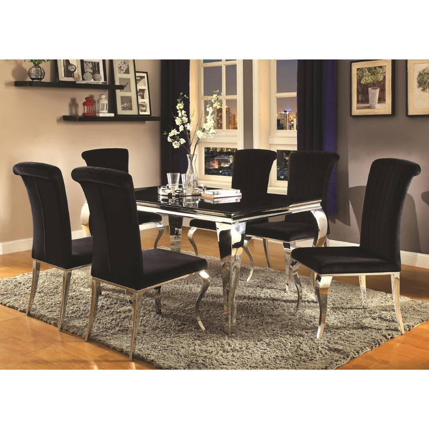 7 Pcs Carone Contemporary Glam Dining Room Set with Upholstered Chairs