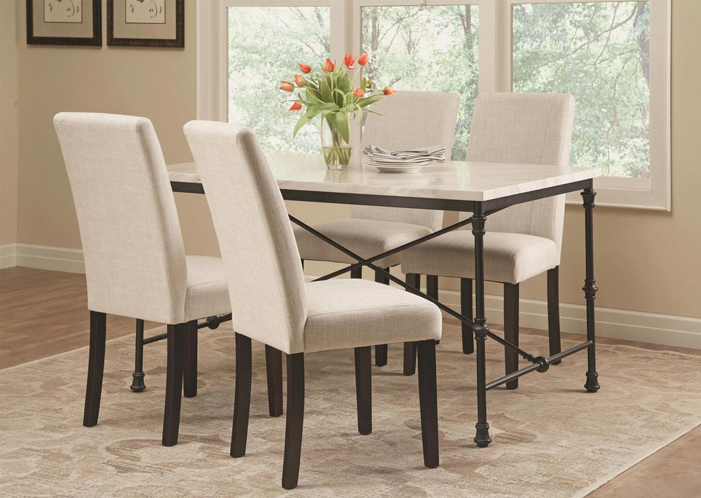 5 Piece Industrial Table Set with Fabric Side Chairs