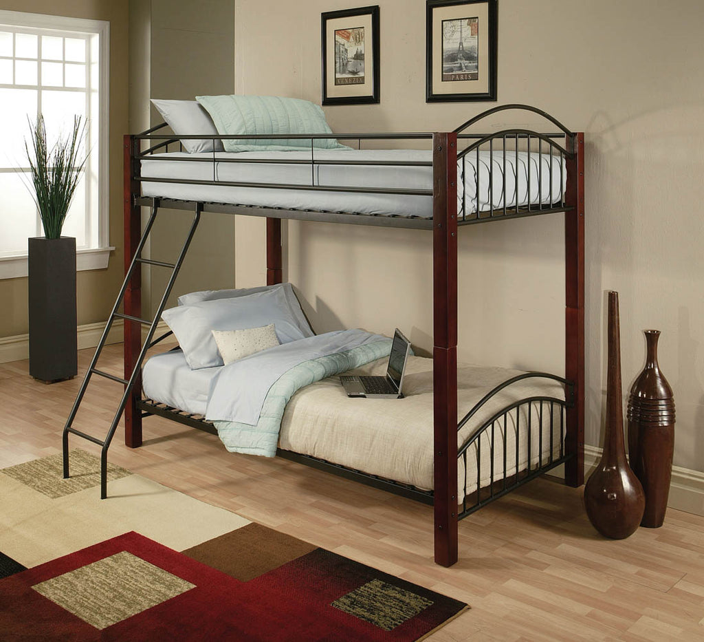 Cherry Post with Metal Twin Twin Bunk Bed