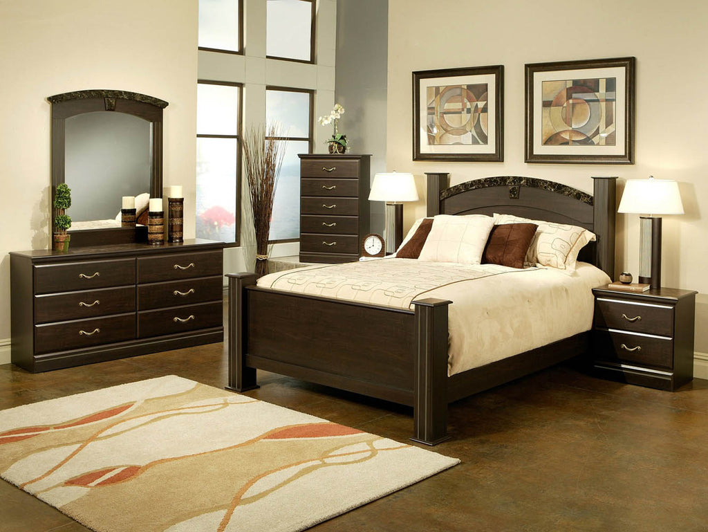 Queen Black and Marble Finish Poster Bed Frame