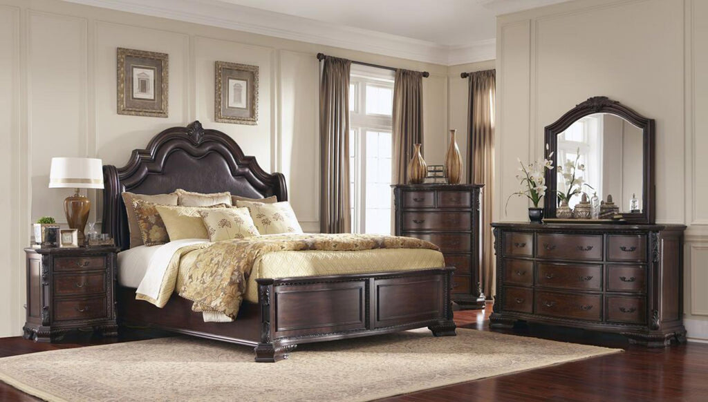 Queen Burnish Traditional  Cappuccino Bed Frame