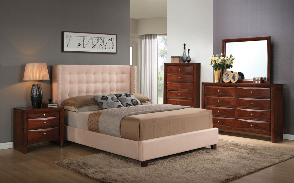 Beige Micro Fiber Upholstered Eastern King Bed Frame