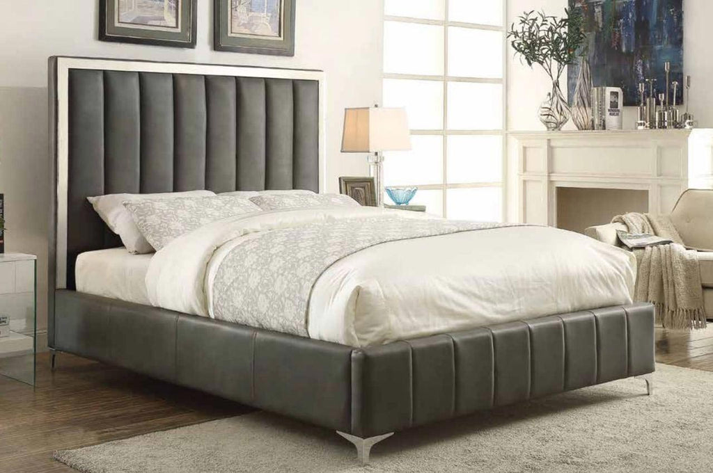 Jared Grey Leatherette & Stainless Steel Bed Frame