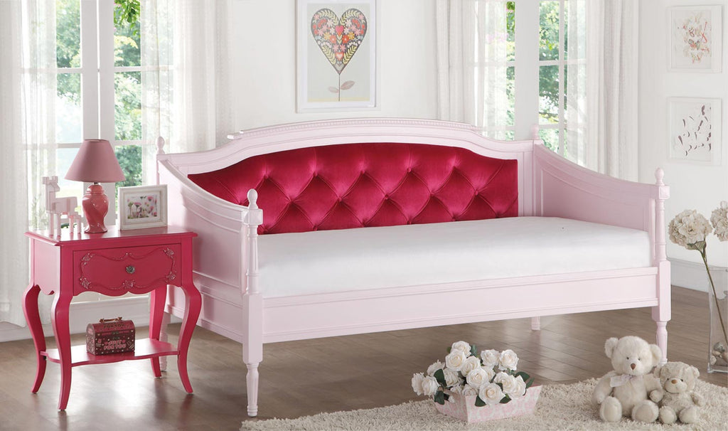 Pink Finish and Red Velvet Day Bed