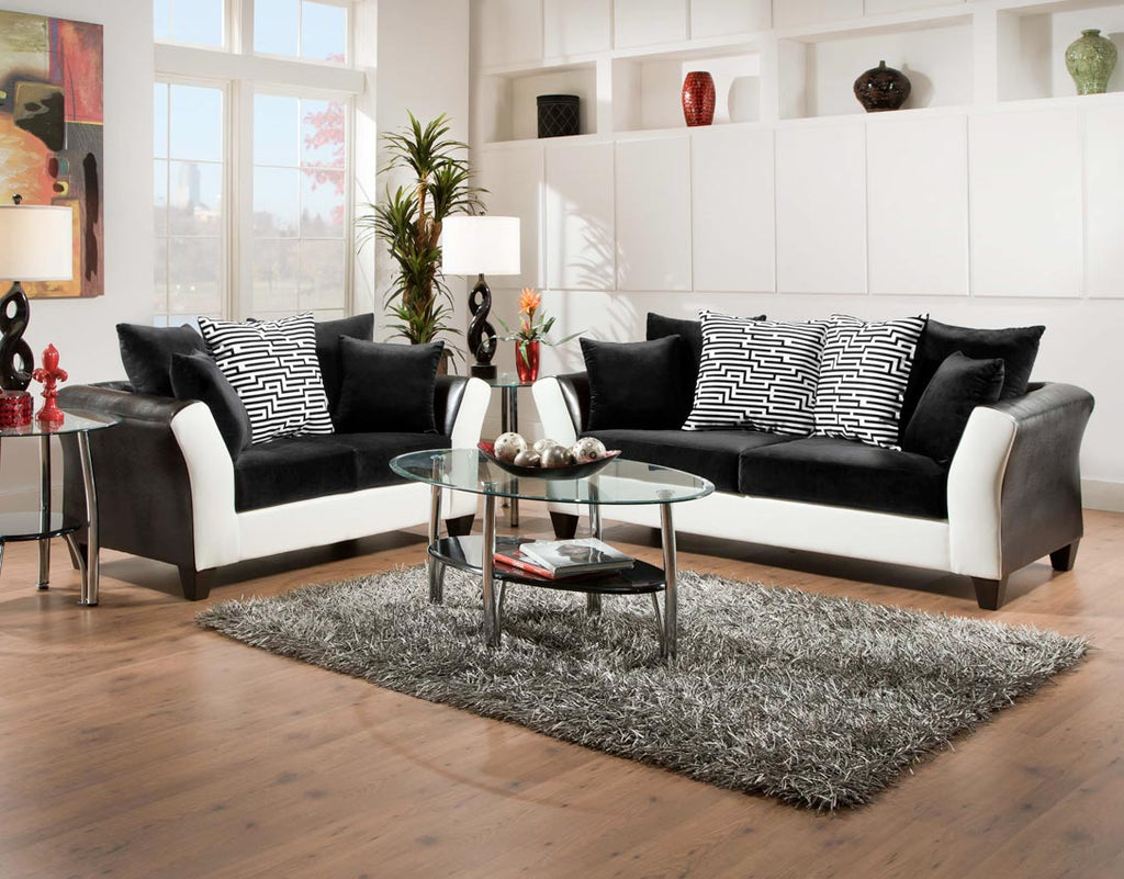 2 Pcs White and Black Sofa Set