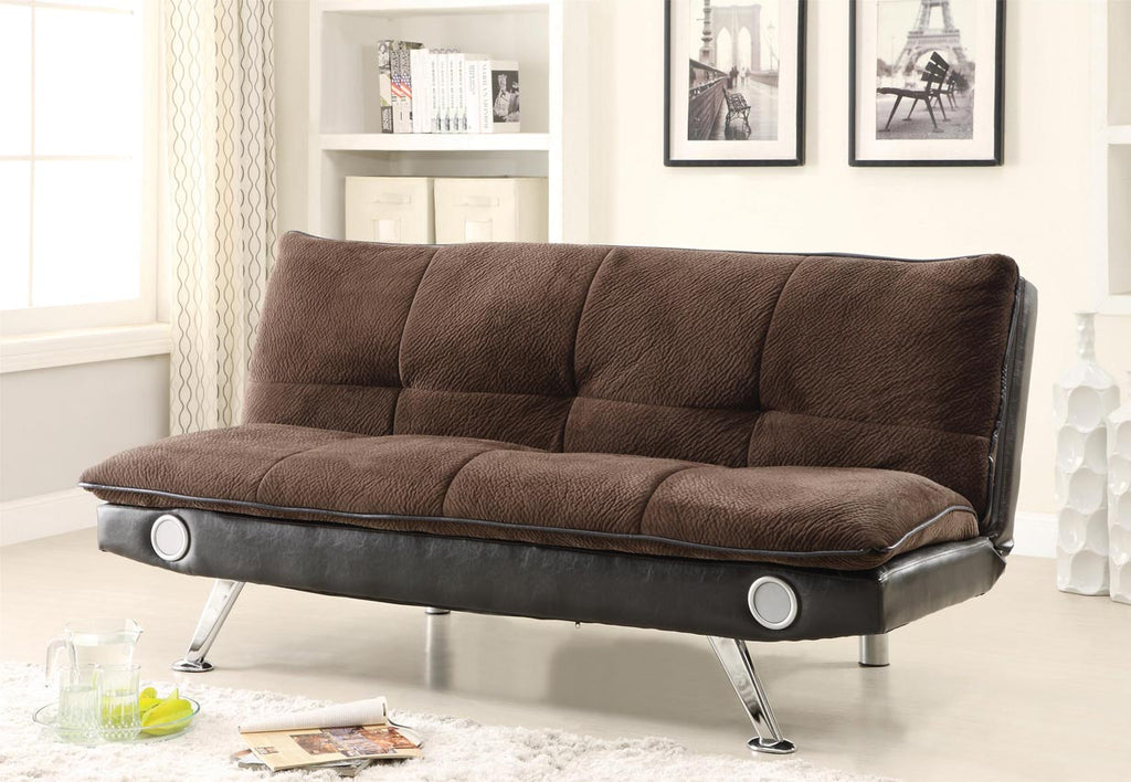 Contemporary Brown Futon with Built-in-Bluetooth Speakers