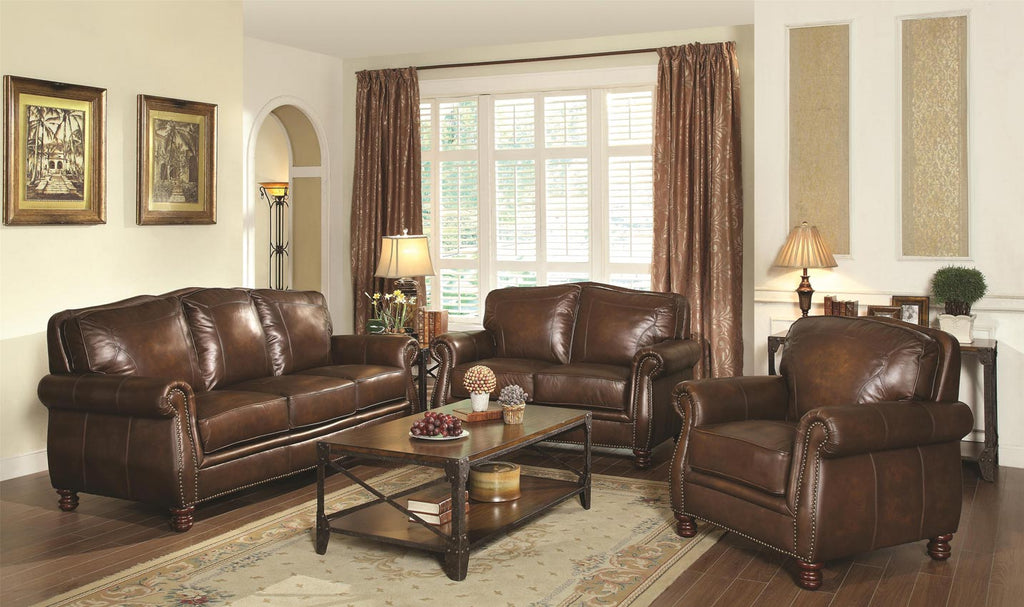 2 Pcs Mont Brook Traditional Sofa Set with Rolled Arms and Nail Head Trim