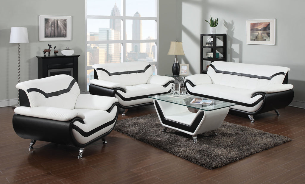 2 piece Modern White Leather Sofas with Black Trim