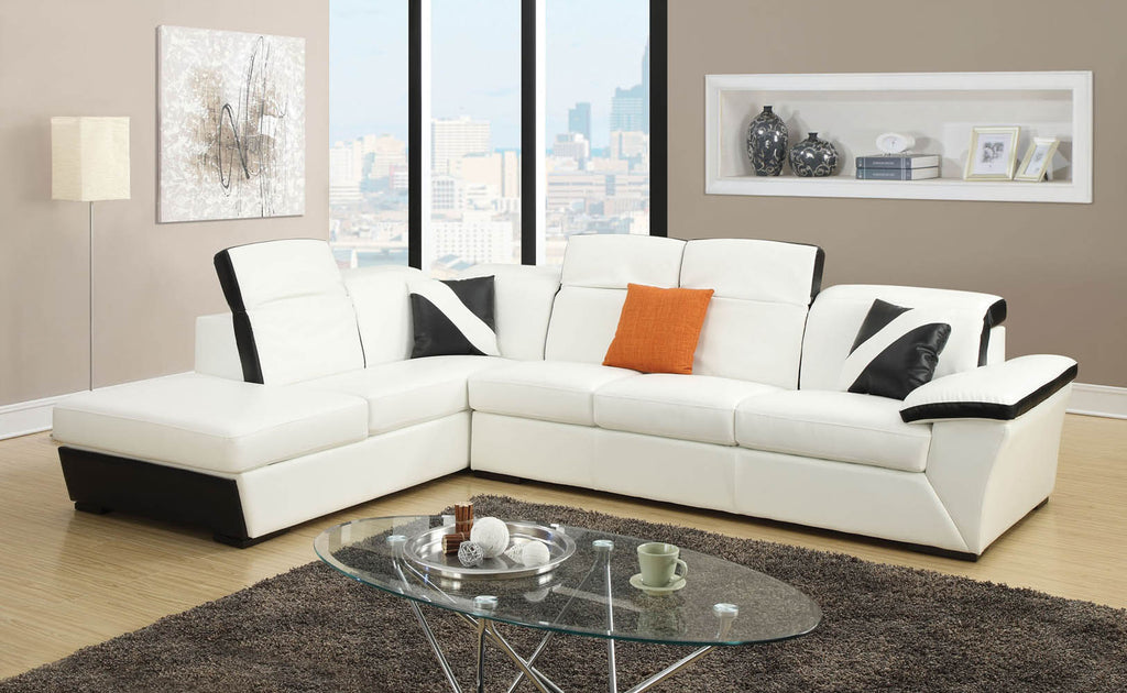 White and Black Bonded Leather Sectional Sofa Set
