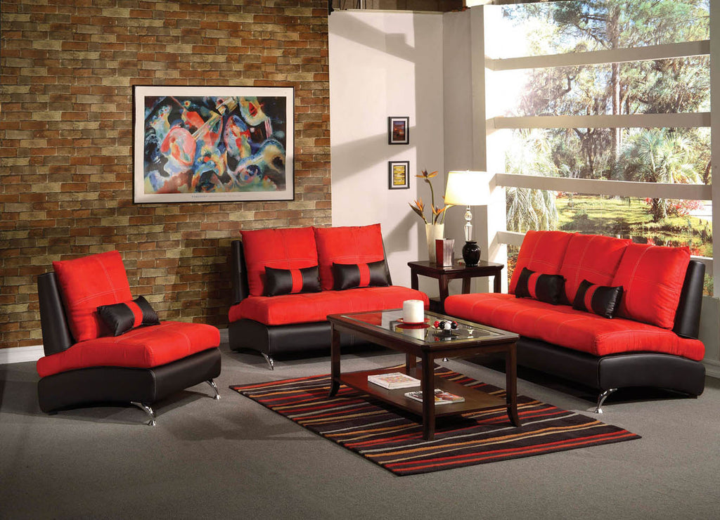 2 Piece Red Suede Sofa Set