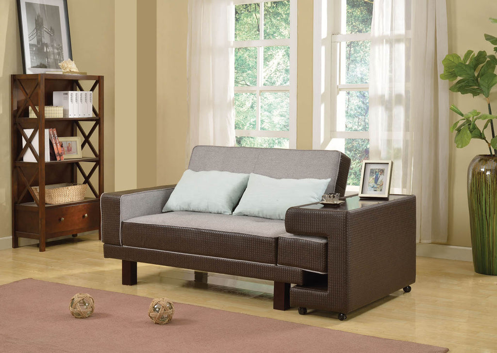 Gray Linen Brown Adjustable Sofa Bed