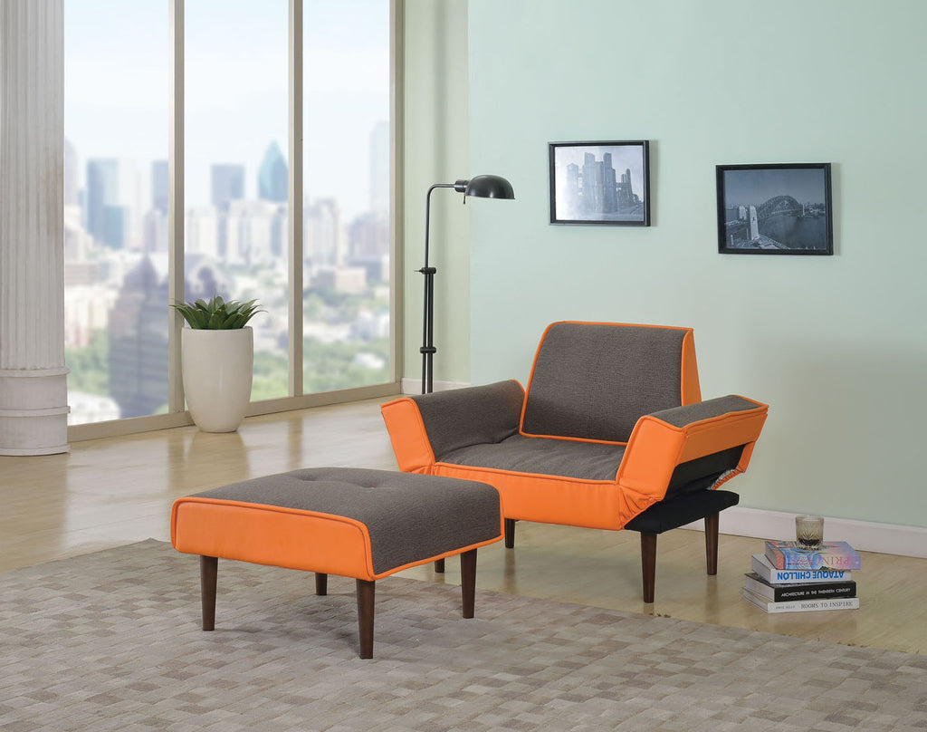 2 Piece Gray/Orange Chair and Ottoman